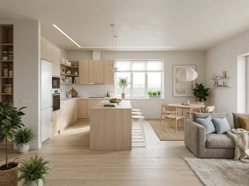 Дизайн кухни в стиле Сканди — фото интерьера от нейросети RoomGPT