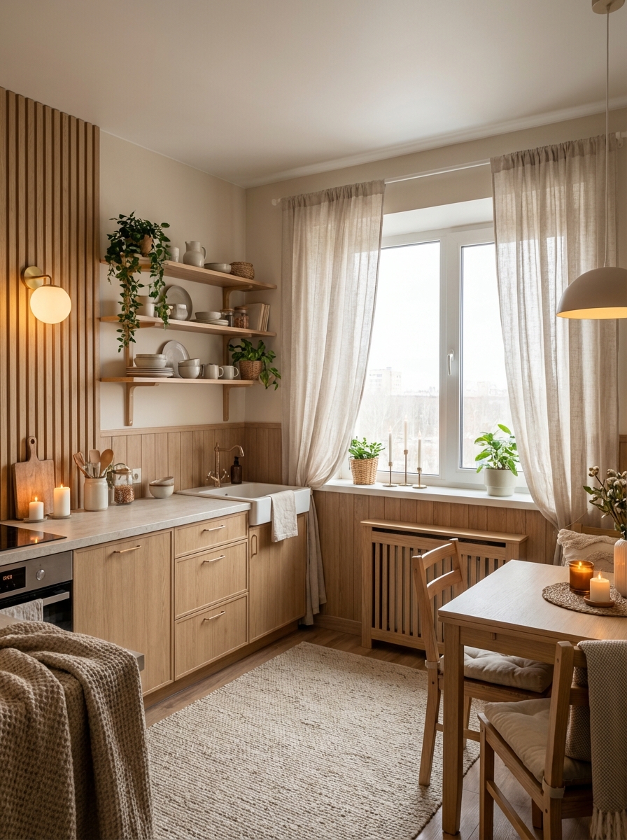 Дизайн кухни в стиле Хюгге — фото интерьера от нейросети RoomGPT