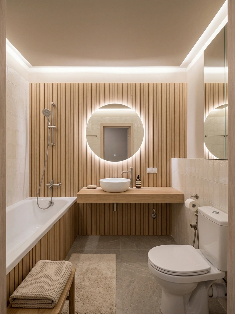 Дизайн ванной в стиле Хюгге — фото интерьера от нейросети RoomGPT