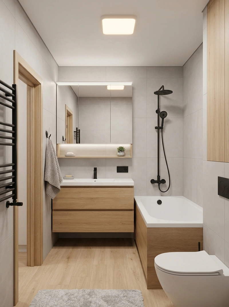 Дизайн ванной в стиле Сканди — фото интерьера от нейросети RoomGPT