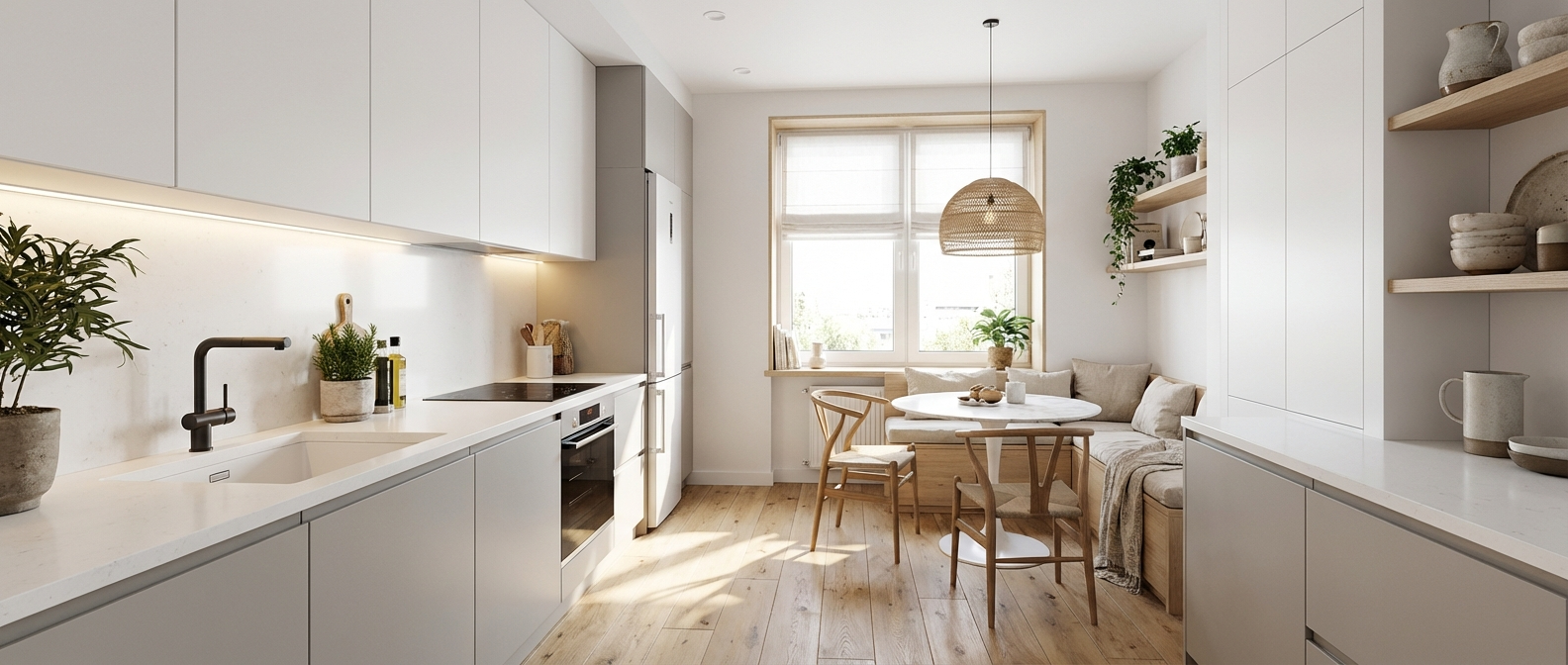 Дизайн кухни в стиле Сканди — фото интерьера от нейросети RoomGPT