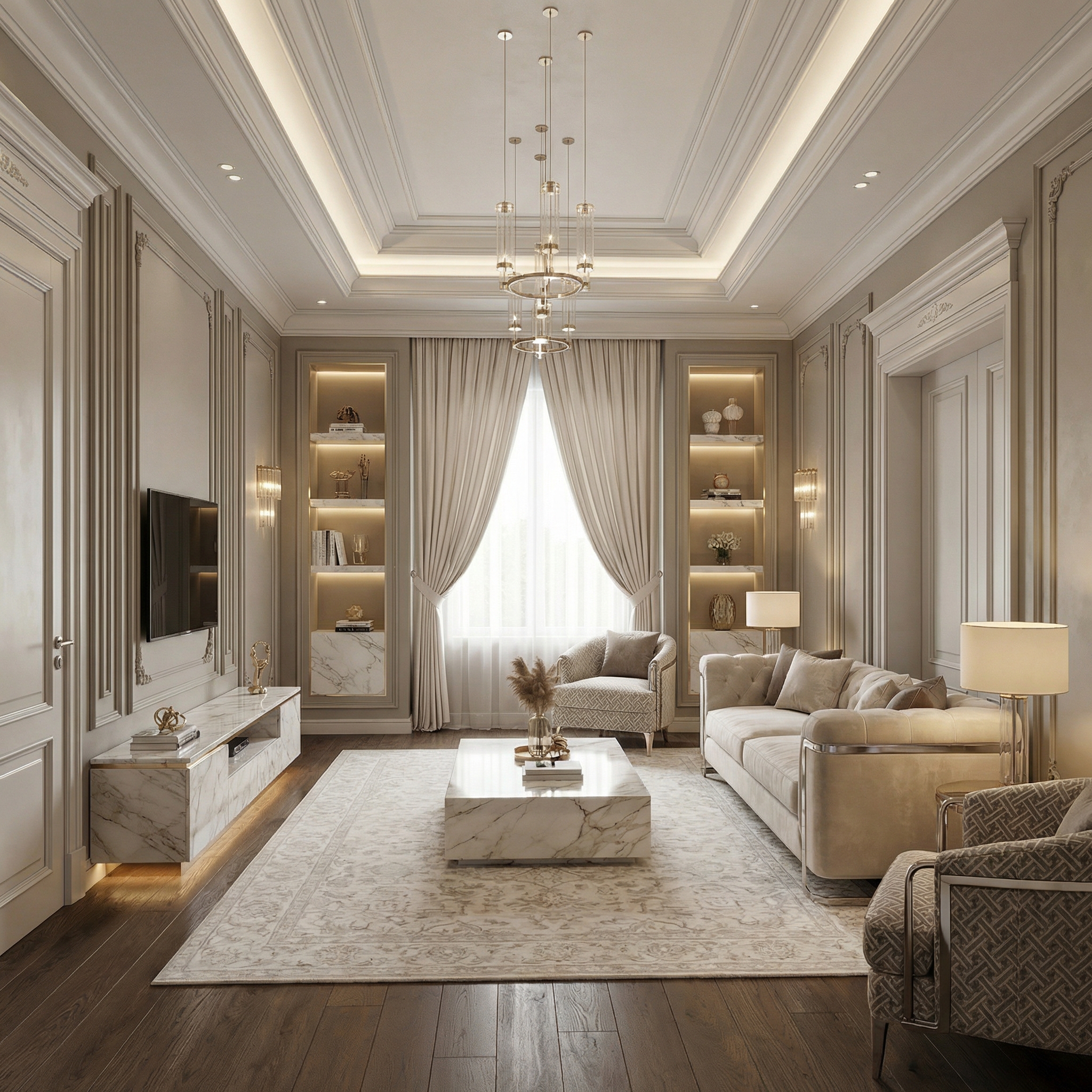 Дизайн гостиной в стиле Классика — фото интерьера от нейросети RoomGPT