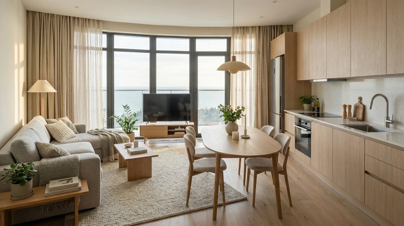 Дизайн гостиной в стиле Хюгге — фото интерьера от нейросети RoomGPT