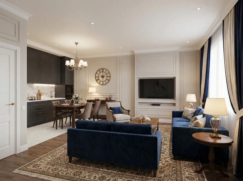 Дизайн интерьера в стиле Классика — Гостиная от нейросети RoomGPT