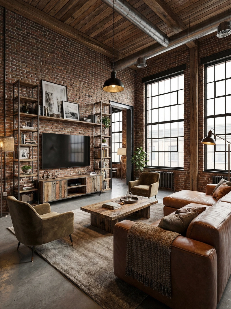 Дизайн гостиной в стиле Лофт — фото интерьера от нейросети RoomGPT