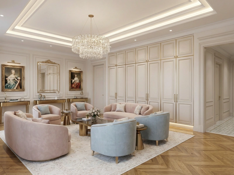 Дизайн гостиной в стиле Неоклассика — фото интерьера от нейросети RoomGPT