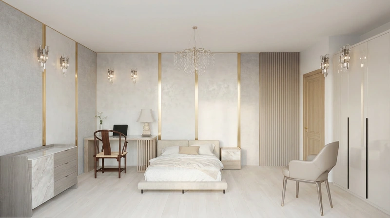 Дизайн спальни в стиле Контемпорари — фото интерьера от нейросети RoomGPT