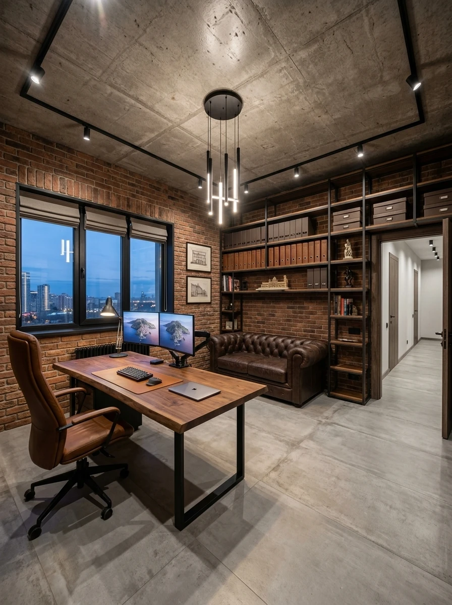Дизайн кабинета в стиле Лофт — фото интерьера от нейросети RoomGPT