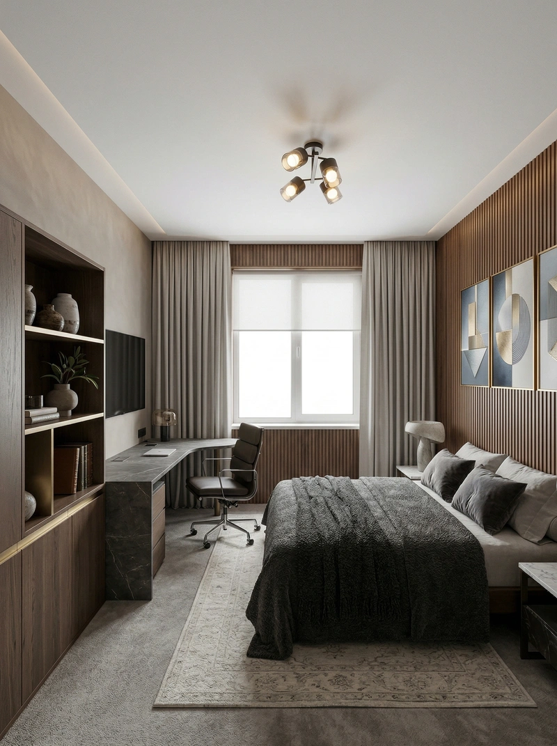 Дизайн спальни в стиле Контемпорари — фото интерьера от нейросети RoomGPT