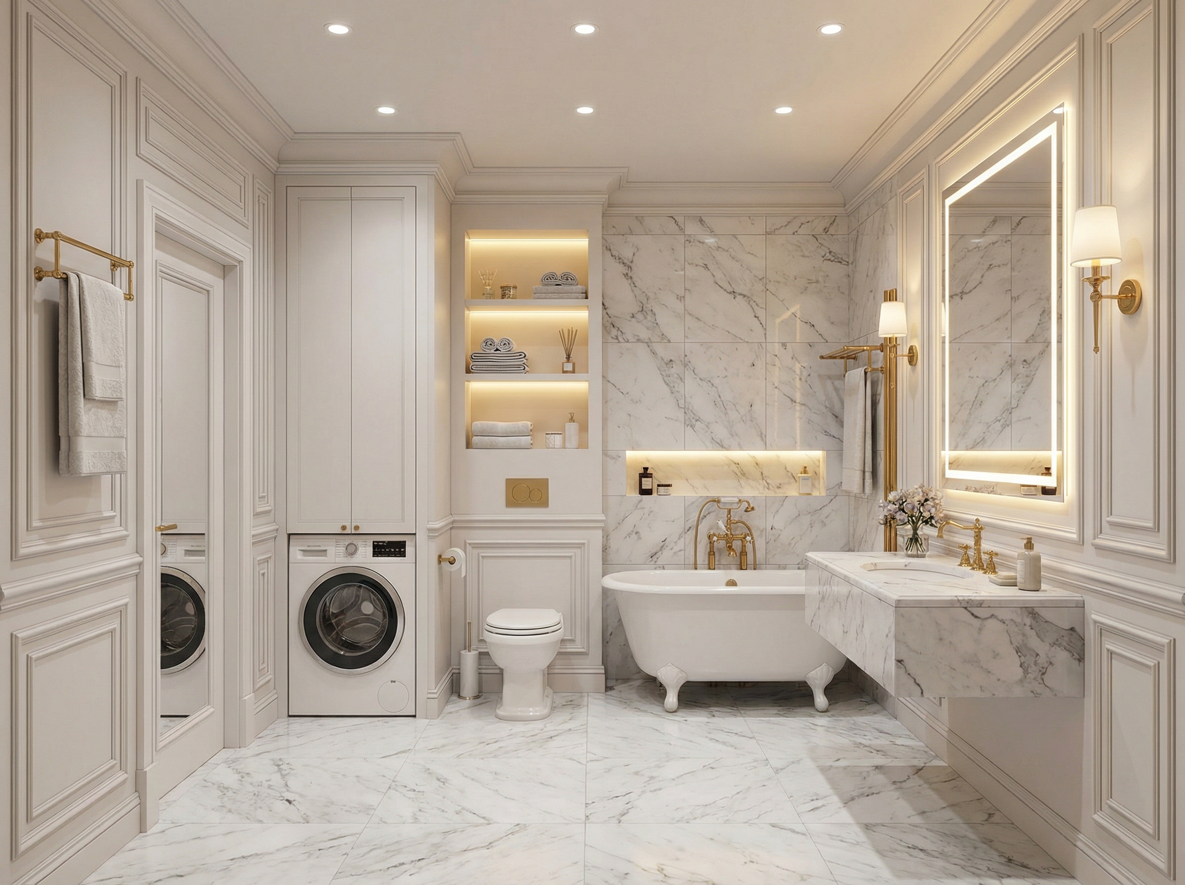 Дизайн ванной в стиле Классика — фото интерьера от нейросети RoomGPT