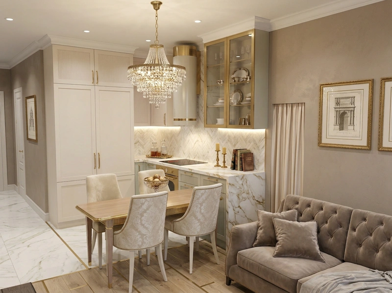 Дизайн кухни в стиле Неоклассика — фото интерьера от нейросети RoomGPT