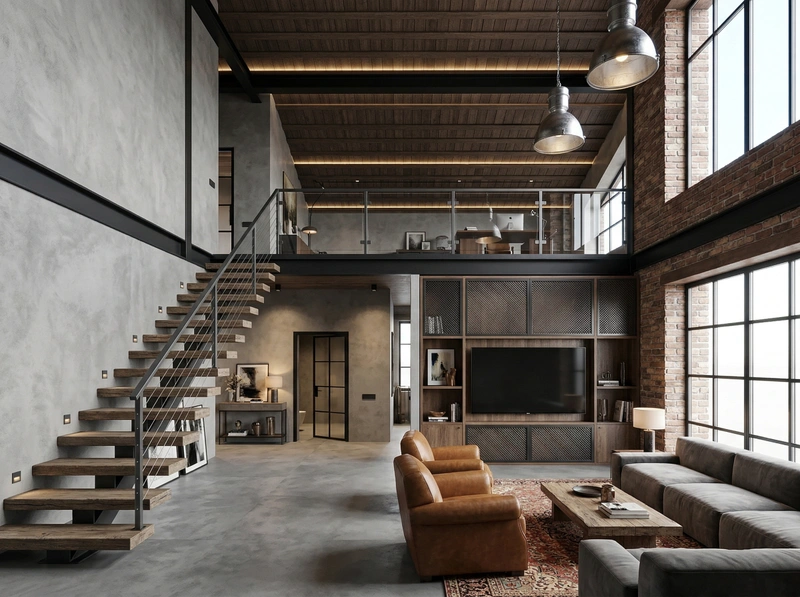 Дизайн гостиной в стиле Лофт — фото интерьера от нейросети RoomGPT