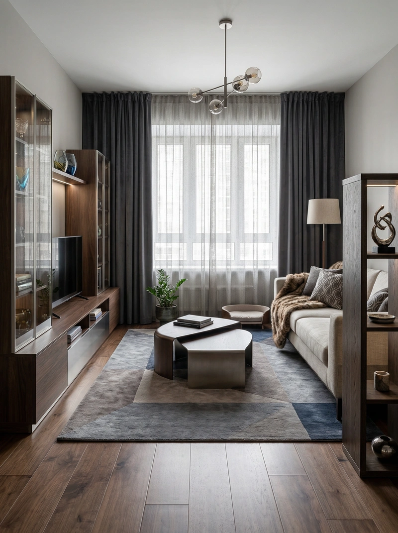 Дизайн интерьера в стиле Контемпорари — Гостиная от нейросети RoomGPT