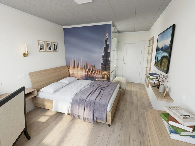 Дизайн спальни в стиле Сканди — фото интерьера от нейросети RoomGPT