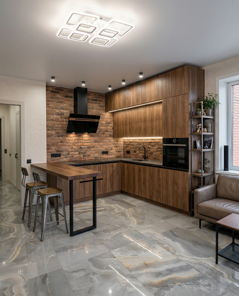 Дизайн кухни в стиле Лофт — фото интерьера от нейросети RoomGPT