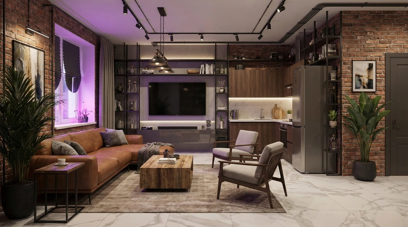 Дизайн интерьера в стиле Лофт — Гостиная от нейросети RoomGPT