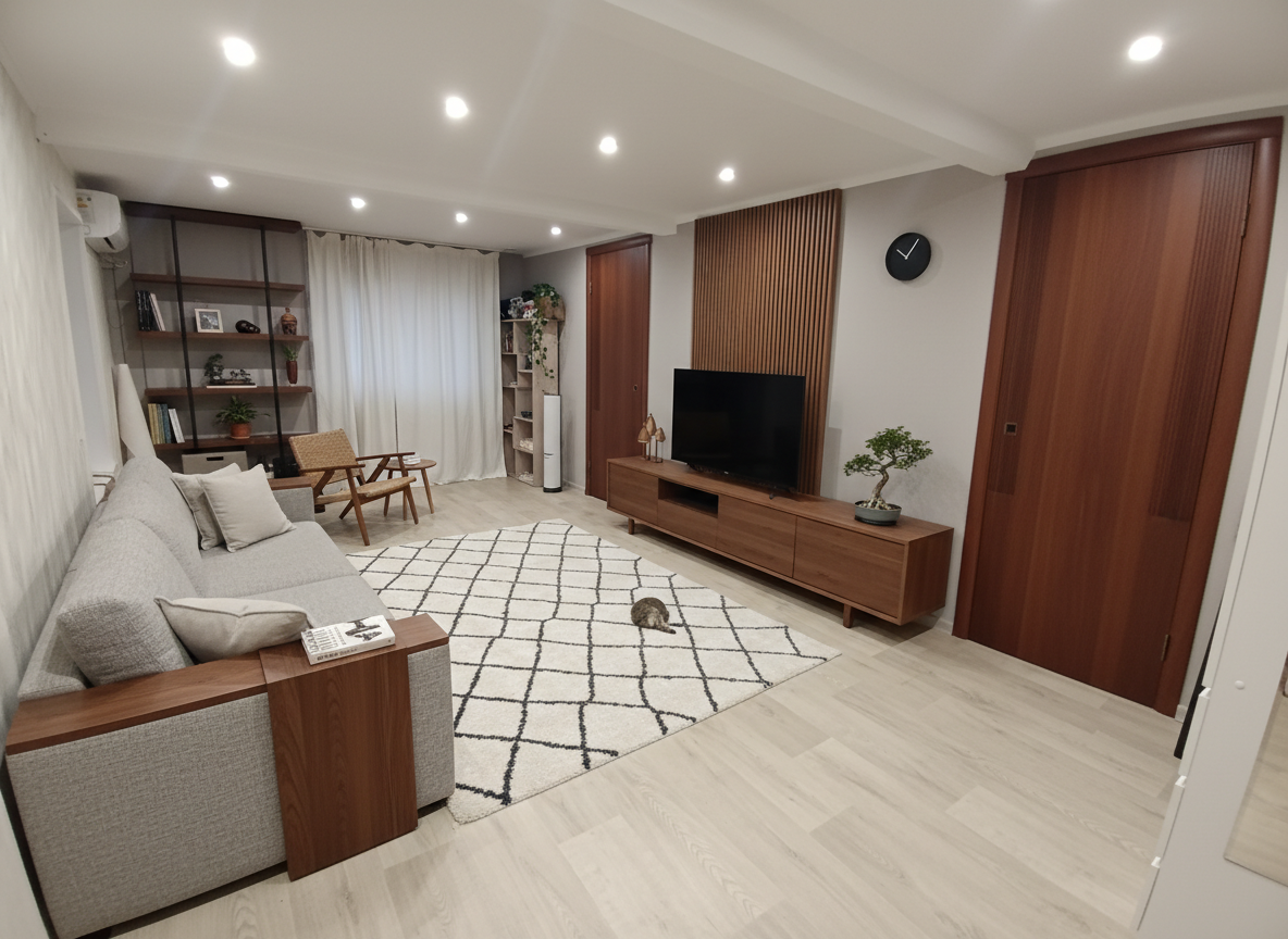 Дизайн гостиной в стиле Japandi — фото интерьера от нейросети RoomGPT