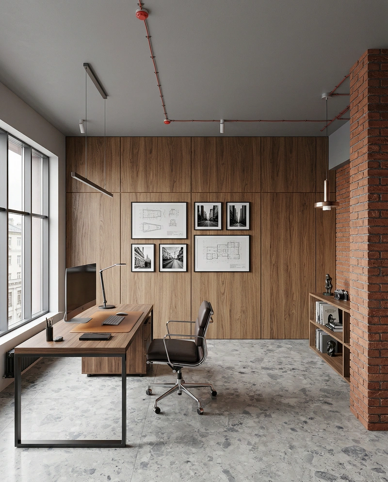 Дизайн интерьера в стиле Лофт — Кабинет от нейросети RoomGPT
