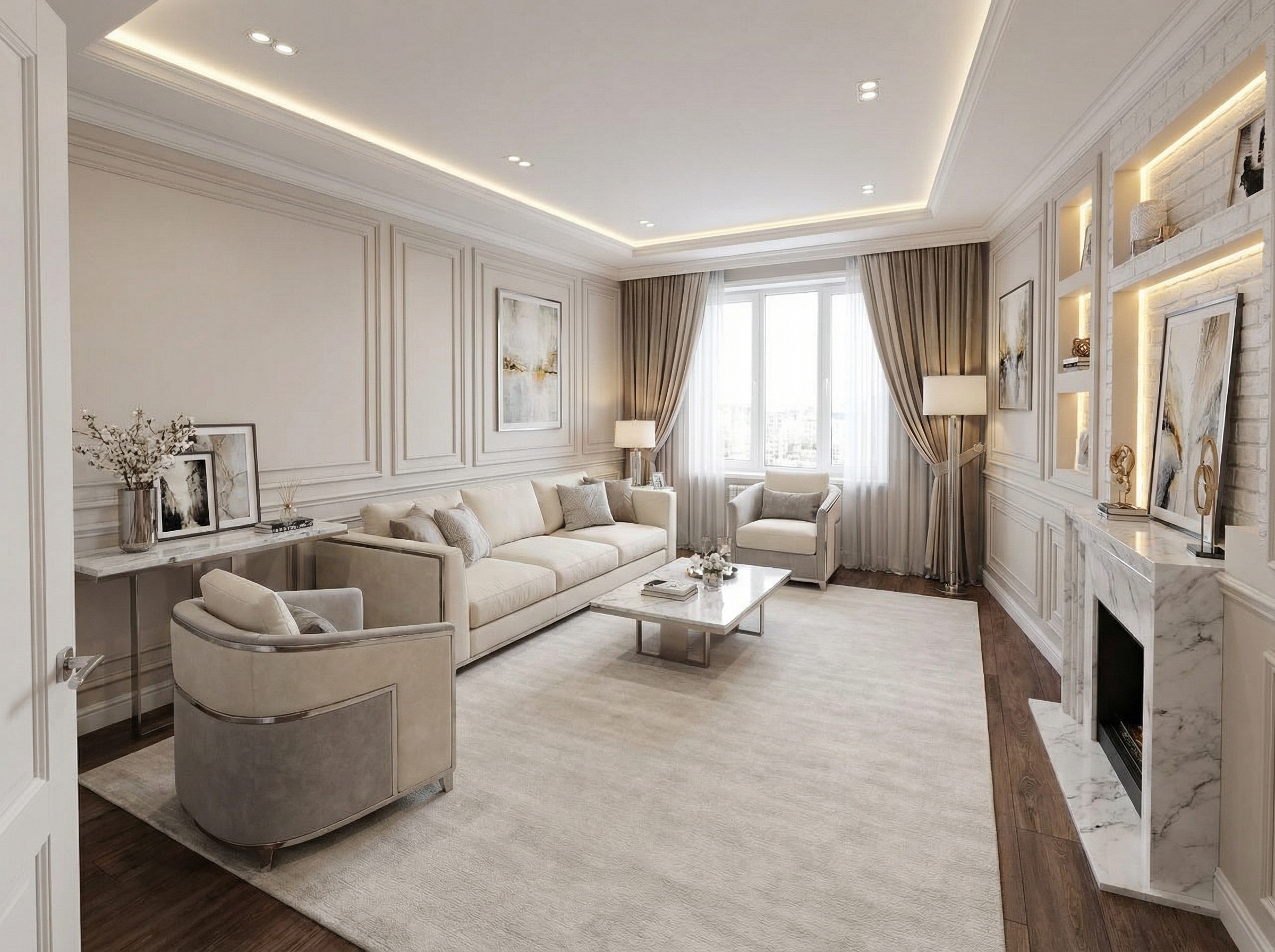 Дизайн гостиной в стиле Классика — фото интерьера от нейросети RoomGPT