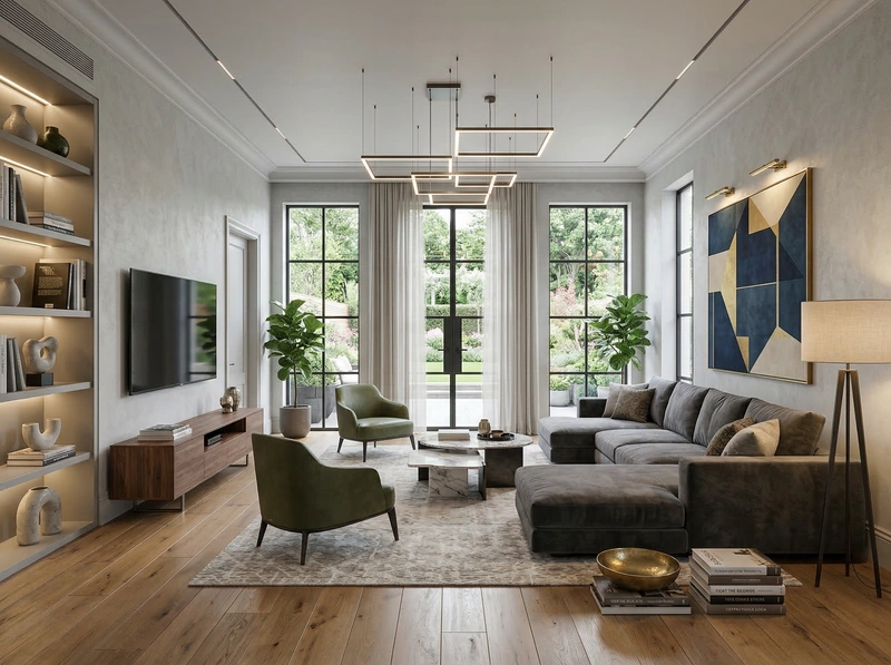 Дизайн гостиной в стиле Контемпорари — фото интерьера от нейросети RoomGPT