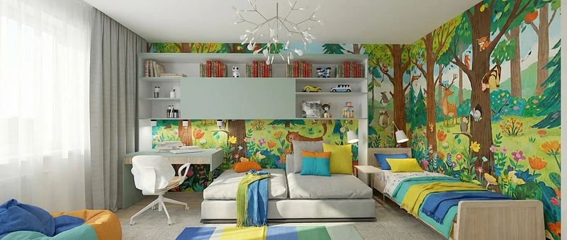 Дизайн детской в стиле Контемпорари — фото интерьера от нейросети RoomGPT