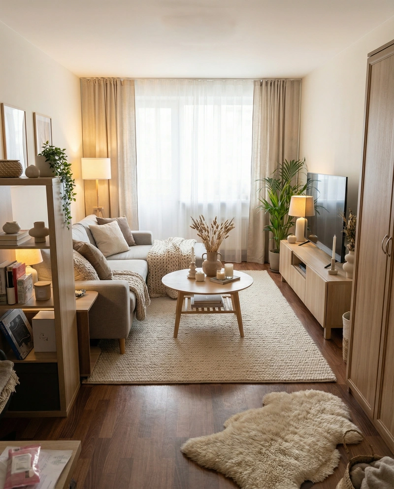 Дизайн гостиной в стиле Хюгге — фото интерьера от нейросети RoomGPT