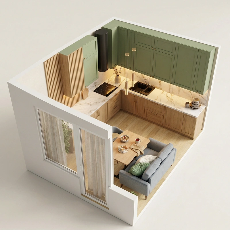 Дизайн интерьера в стиле Хюгге — Кухня от нейросети RoomGPT