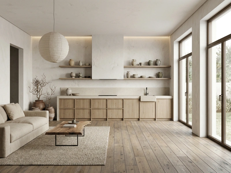 Дизайн кухни в стиле Japandi — фото интерьера от нейросети RoomGPT