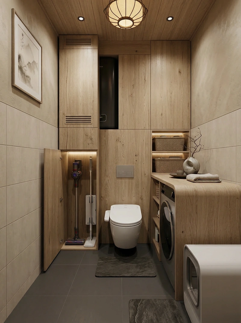 Дизайн ванной в стиле Japandi — фото интерьера от нейросети RoomGPT