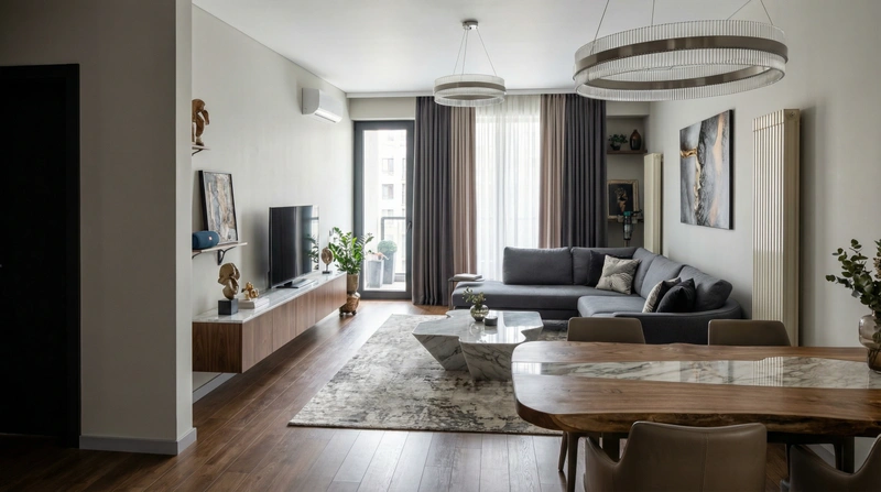 Дизайн интерьера в стиле Контемпорари — Гостиная от нейросети RoomGPT