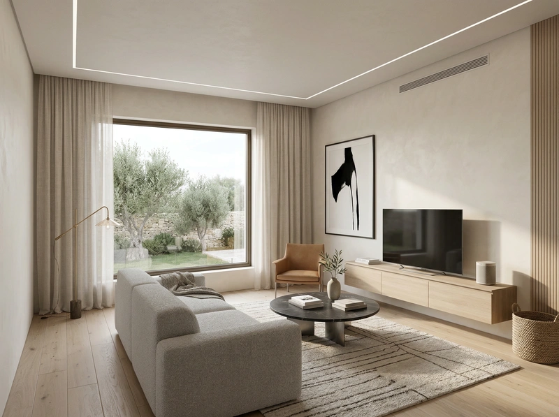 Дизайн интерьера в стиле Минимализм — Гостиная от нейросети RoomGPT