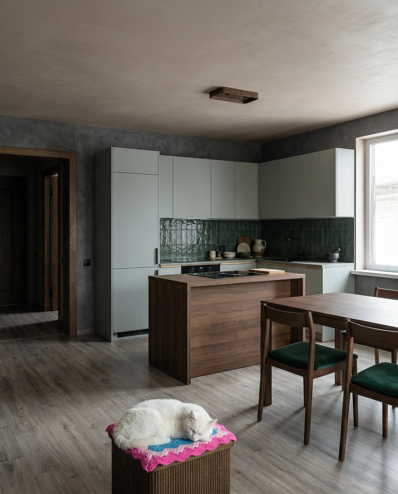 Дизайн кухни в стиле Japandi — фото интерьера от нейросети RoomGPT