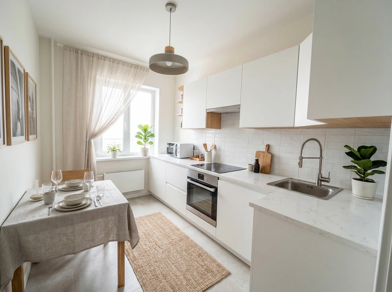 Дизайн кухни в стиле Сканди — фото интерьера от нейросети RoomGPT