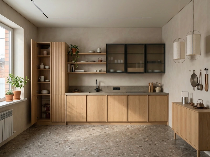 Дизайн кухни в стиле Japandi — фото интерьера от нейросети RoomGPT