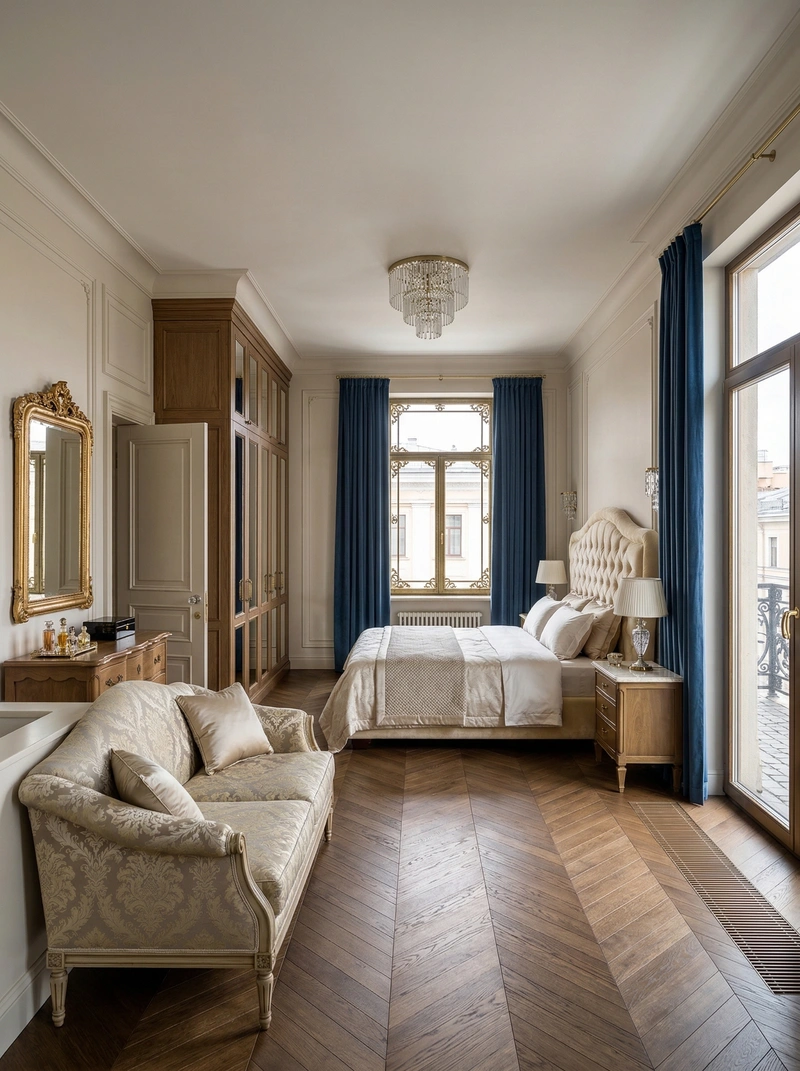 Дизайн спальни в стиле Классика — фото интерьера от нейросети RoomGPT