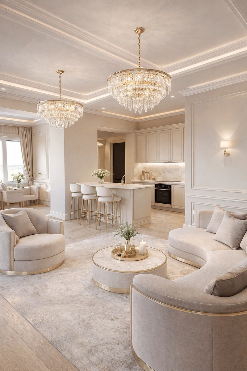 Дизайн гостиной в стиле Неоклассика — фото интерьера от нейросети RoomGPT
