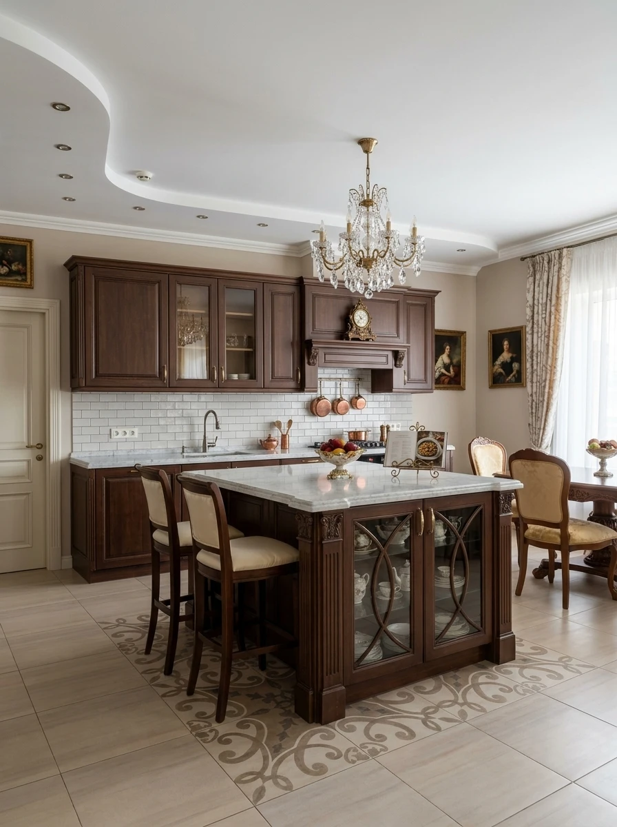 Дизайн кухни в стиле Классика — фото интерьера от нейросети RoomGPT