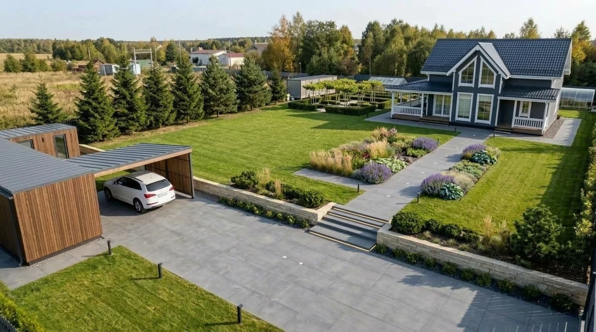Ландшафтный дизайн в стиле Минимализм — Участок от нейросети RoomGPT