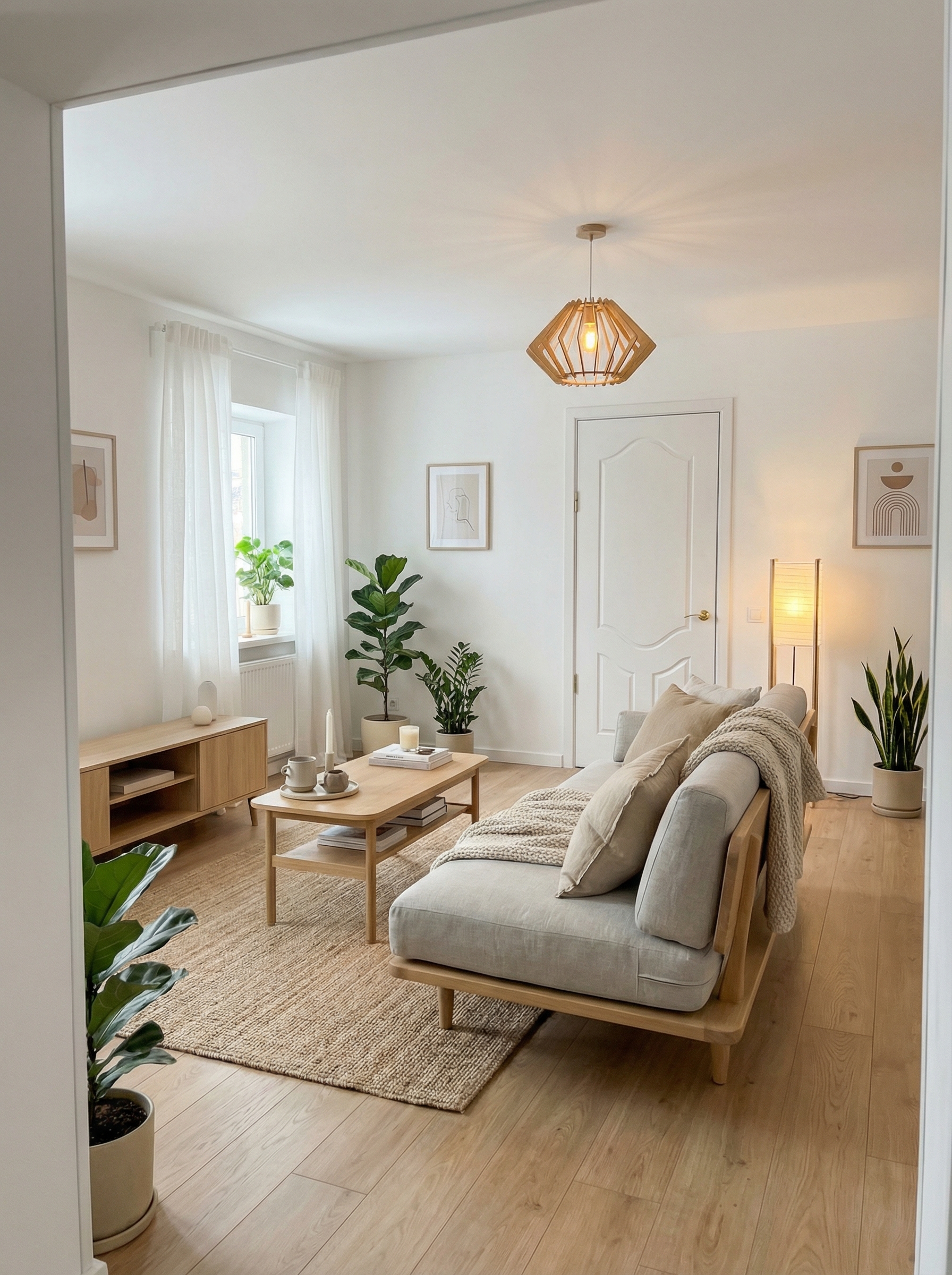 Дизайн гостиной в стиле Хюгге — фото интерьера от нейросети RoomGPT