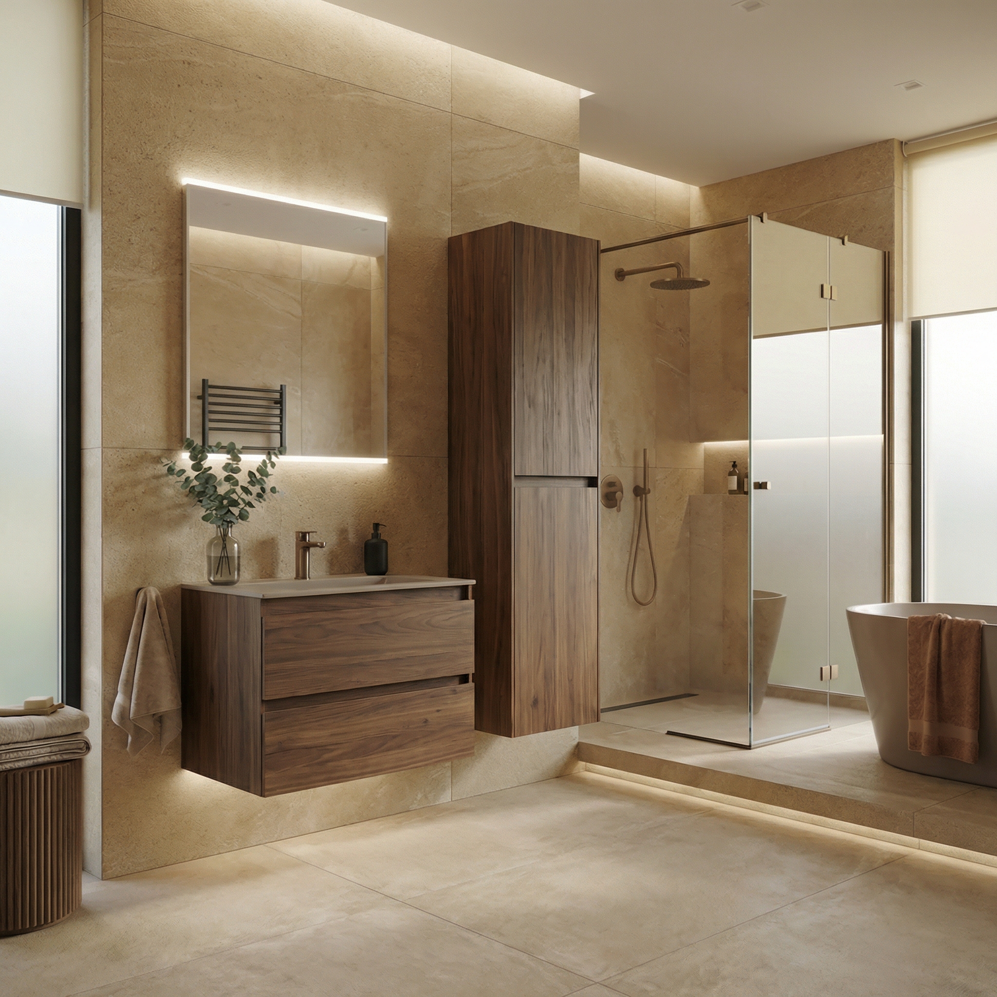 Дизайн ванной в стиле Контемпорари — фото интерьера от нейросети RoomGPT