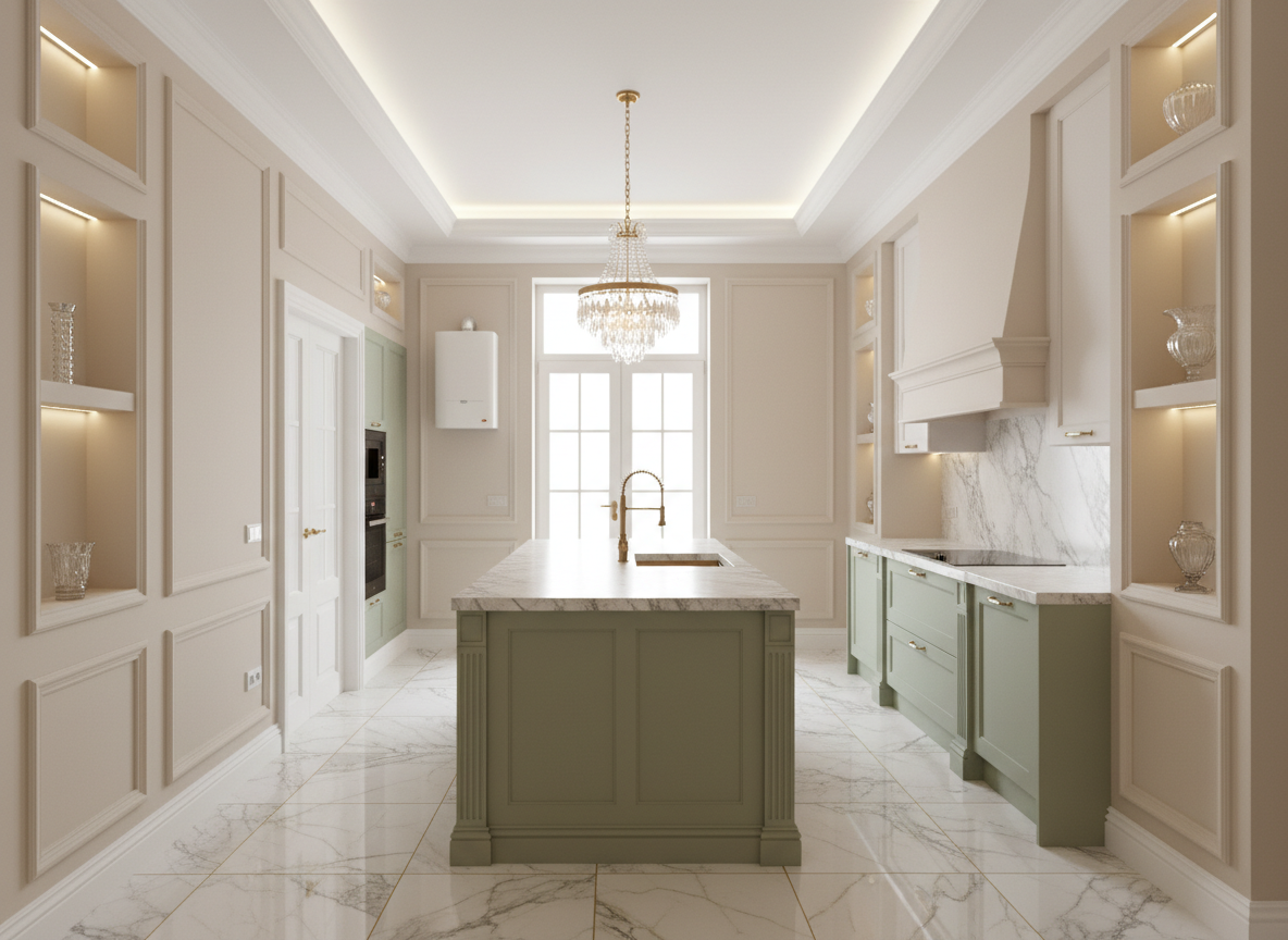 Дизайн кухни в стиле Классика — фото интерьера от нейросети RoomGPT