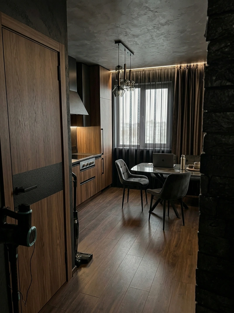 Дизайн кухни в стиле Блэктэк — фото интерьера от нейросети RoomGPT