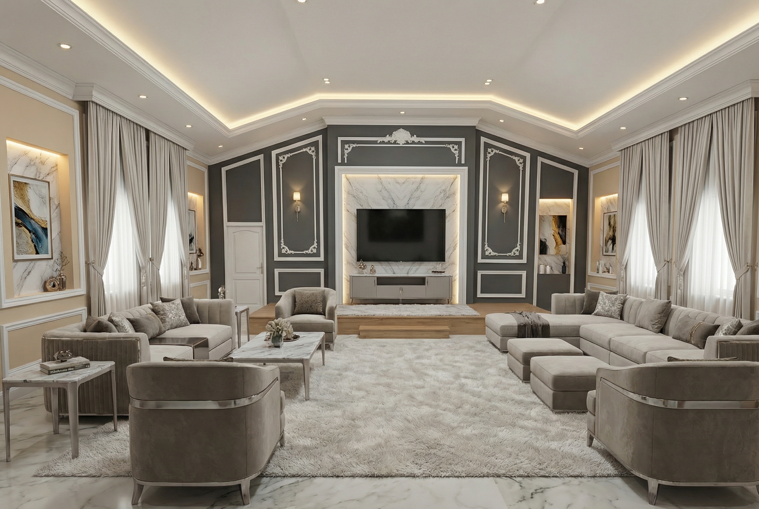 Дизайн гостиной в стиле Классика — фото интерьера от нейросети RoomGPT