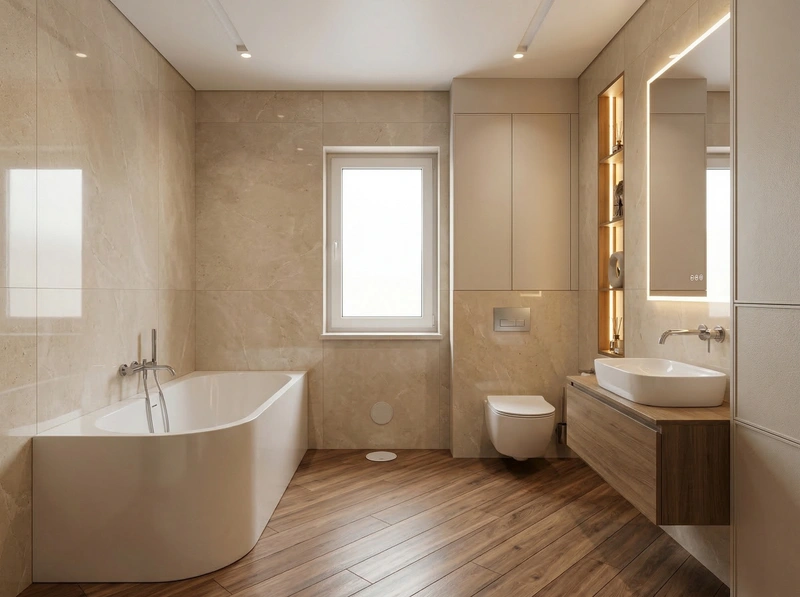 Дизайн ванной в стиле Контемпорари — фото интерьера от нейросети RoomGPT