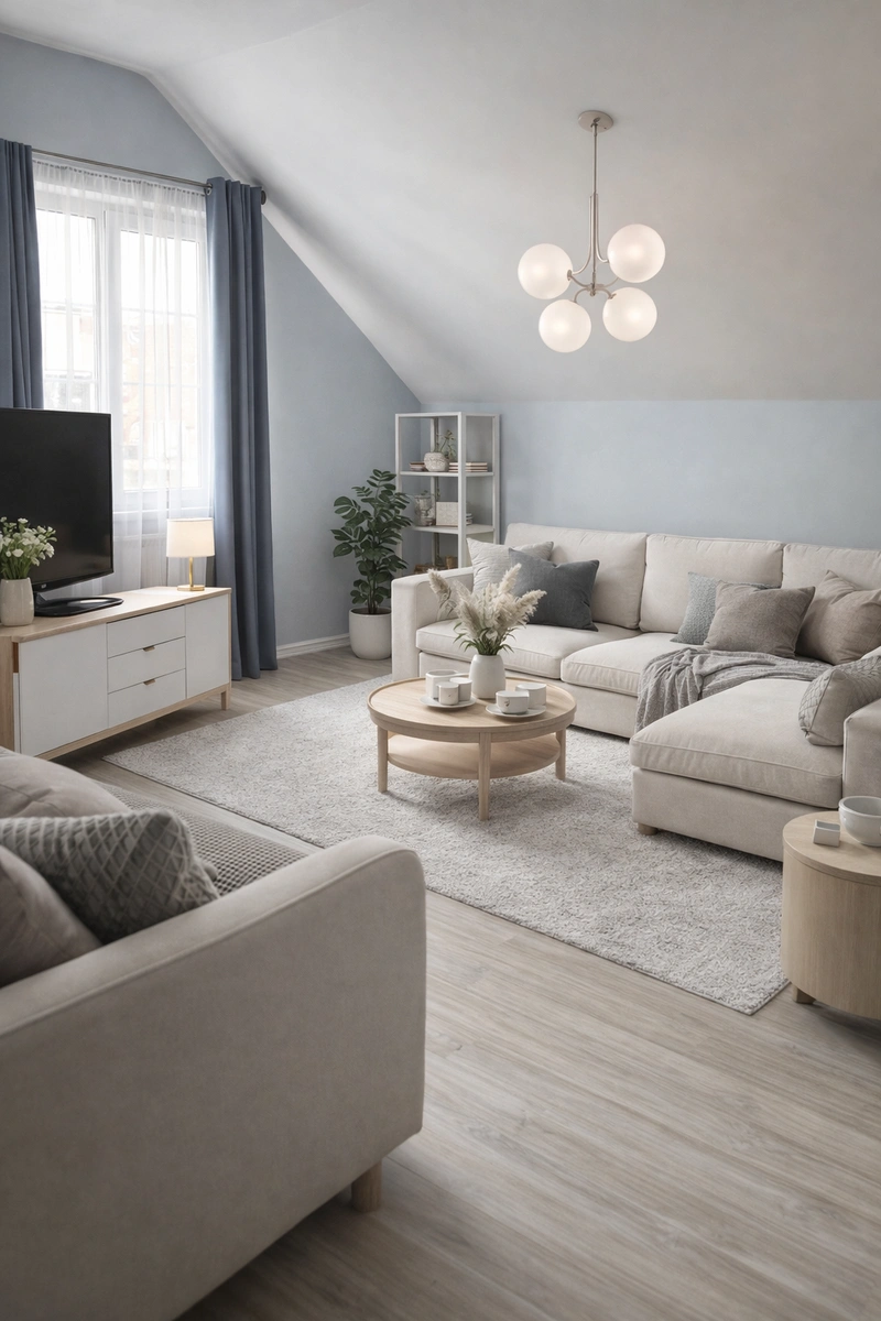 Дизайн гостиной в стиле Сканди — фото интерьера от нейросети RoomGPT