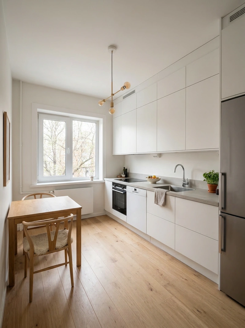 Дизайн кухни в стиле Сканди — фото интерьера от нейросети RoomGPT