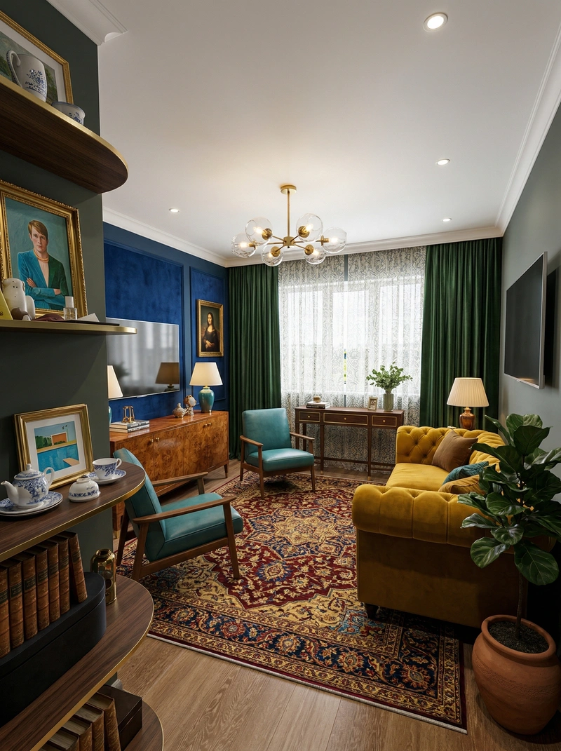 Дизайн гостиной в стиле Британский — фото интерьера от нейросети RoomGPT