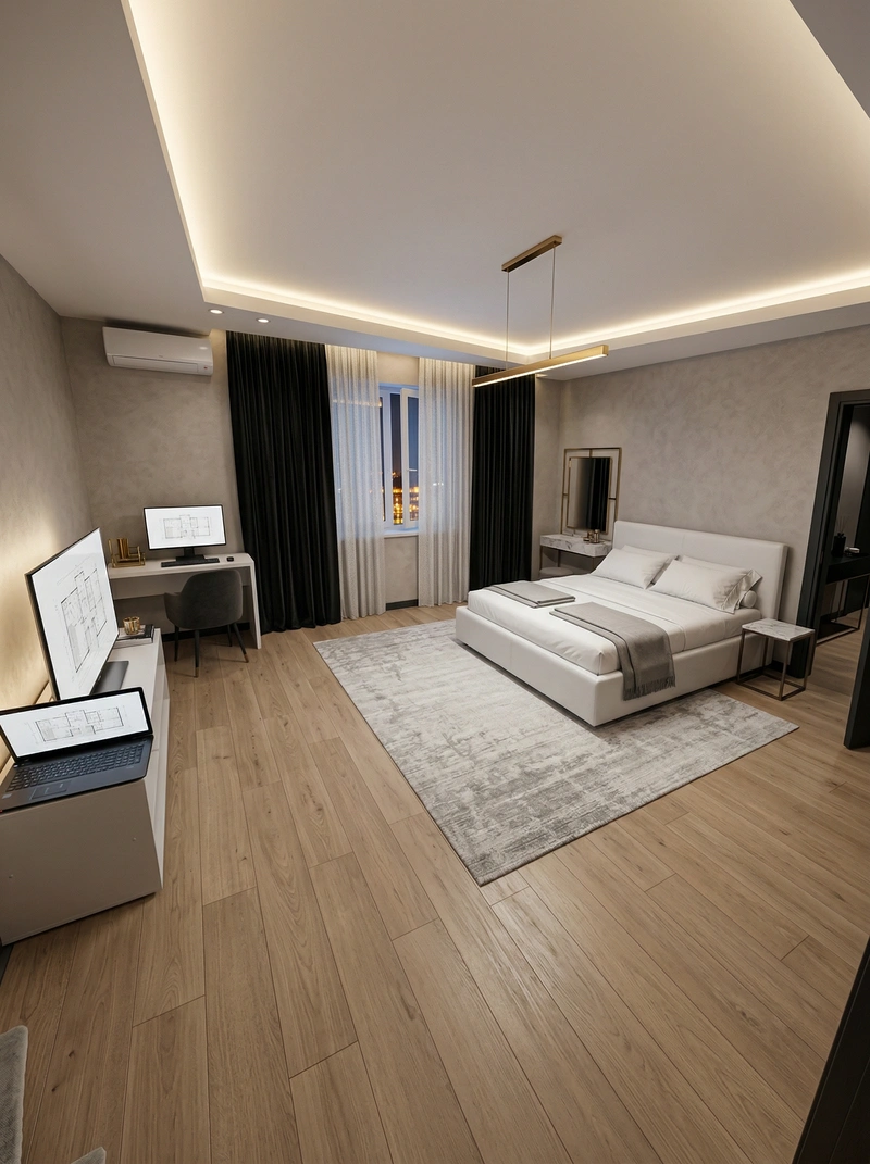 Дизайн спальни в стиле Минимализм — фото интерьера от нейросети RoomGPT