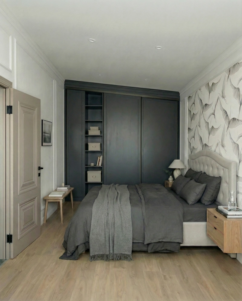 Дизайн спальни в стиле Сканди — фото интерьера от нейросети RoomGPT