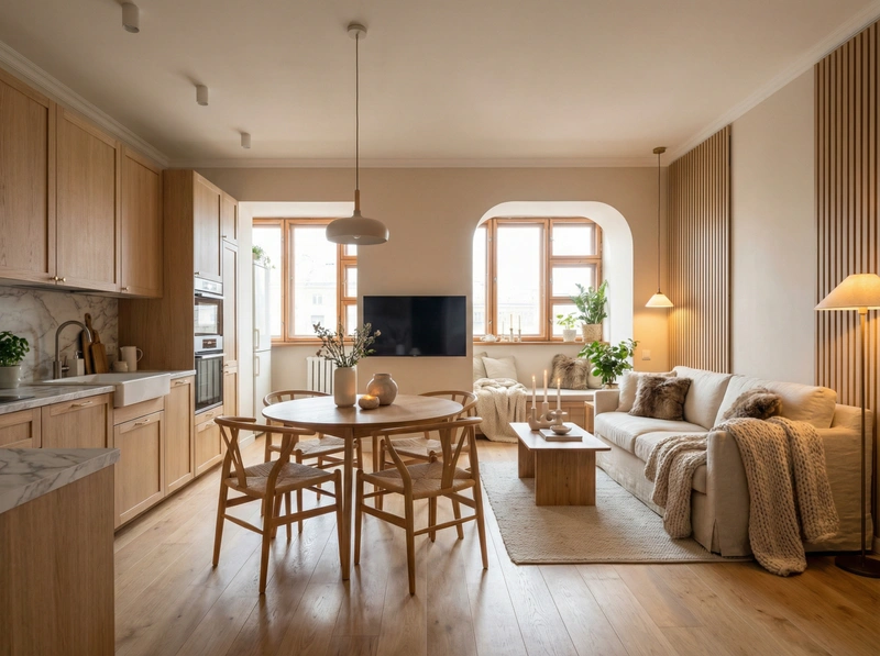 Дизайн интерьера в стиле Хюгге — Кухня от нейросети RoomGPT